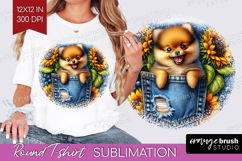 Denim Round Tshirt Background - Dog In Pocket PNG Product Image 1