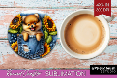 Denim Round Coaster - Dog In Pocket Coaster PNG Sublimation Product Image 1