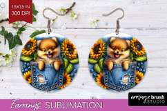 Denim Round Earrings - Dog In Pocket PNG Sublimation Product Image 1