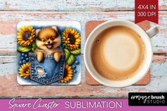 Denim Square Coaster - Dog In Pocket Coaster PNG Sublimation Product Image 1