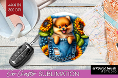 Denim Car Coaster - Dog In Pocket Coaster PNG Sublimation Product Image 1