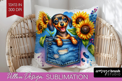 Denim Pillow Sublimation - Dog In Pocket Pillow Cover PNG Product Image 1