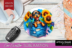 Denim Car Coaster - Dog In Pocket Coaster PNG Sublimation Product Image 1