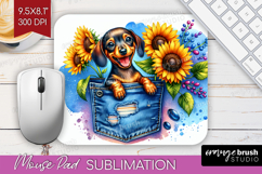 Denim Mouse Pad Sublimation - Dog In Pocket Mousepad PNG Product Image 1