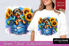 Denim Square Tshirt Background - Dog In Pocket PNG Product Image 1