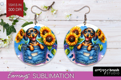 Denim Round Earrings - Dog In Pocket PNG Sublimation Product Image 1