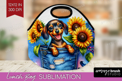 Denim Lunch Bag - Dog In Pocket Lunch Bug PNG Sublimation Product Image 1