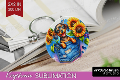 Denim Keychain PNG - Dog In Pocket Keychain Sublimation Product Image 1