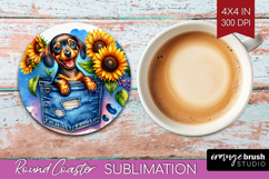 Denim Round Coaster - Dog In Pocket Coaster PNG Sublimation Product Image 1
