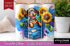 Denim Tumbler Wrap - Dog In Pocket Tumbler PNG Sublimation Product Image 1
