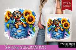 Denim Tote Bag - Dog In Pocket Tote Bag PNG Sublimation Product Image 1