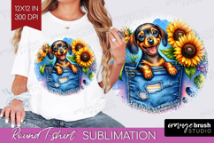 Denim Round Tshirt Background - Dog In Pocket PNG Product Image 1