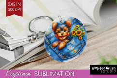 Denim Keychain PNG - Dog In Pocket Keychain Sublimation Product Image 1