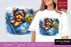 Denim Square Tshirt Background - Dog In Pocket PNG Product Image 1