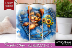 Denim Tumbler Wrap - Dog In Pocket Tumbler PNG Sublimation Product Image 1