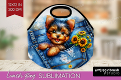 Denim Lunch Bag - Dog In Pocket Lunch Bug PNG Sublimation Product Image 1