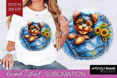 Denim Round Tshirt Background - Dog In Pocket PNG Product Image 1