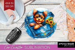 Denim Car Coaster - Dog In Pocket Coaster PNG Sublimation Product Image 1