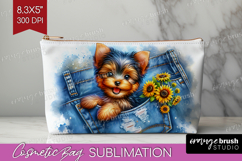 Denim Cosmetic Bag - Dog In Pocket Makeup Bag PNG Product Image 1