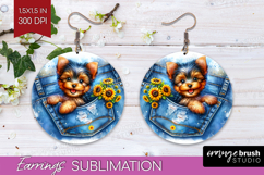 Denim Round Earrings - Dog In Pocket PNG Sublimation Product Image 1