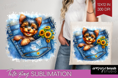 Denim Tote Bag - Dog In Pocket Tote Bag PNG Sublimation Product Image 1
