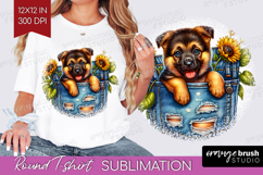 Denim Round Tshirt Background - Dog In Pocket PNG Product Image 1
