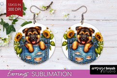 Denim Round Earrings - Dog In Pocket PNG Sublimation Product Image 1