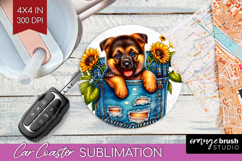 Denim Car Coaster - Dog In Pocket Coaster PNG Sublimation Product Image 1