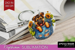 Denim Keychain PNG - Dog In Pocket Keychain Sublimation Product Image 1