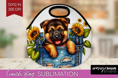 Denim Lunch Bag - Dog In Pocket Lunch Bug PNG Sublimation Product Image 1