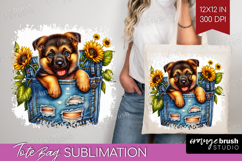 Denim Tote Bag - Dog In Pocket Tote Bag PNG Sublimation Product Image 1