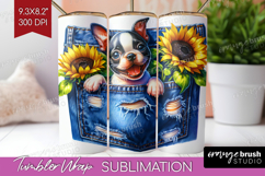 Denim Tumbler Wrap - Dog In Pocket Tumbler PNG Sublimation Product Image 1