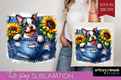 Denim Tote Bag - Dog In Pocket Tote Bag PNG Sublimation Product Image 1
