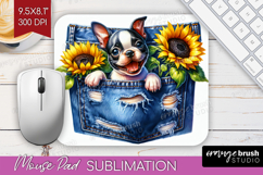 Denim Mouse Pad Sublimation - Dog In Pocket Mousepad PNG Product Image 1