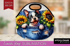 Denim Lunch Bag - Dog In Pocket Lunch Bug PNG Sublimation Product Image 1