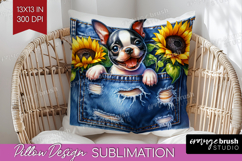 Denim Pillow Sublimation - Dog In Pocket Pillow Cover PNG Product Image 1