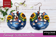 Denim Round Earrings - Dog In Pocket PNG Sublimation Product Image 1