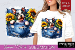 Denim Square Tshirt Background - Dog In Pocket PNG Product Image 1
