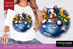 Denim Round Tshirt Background - Dog In Pocket PNG Product Image 1