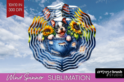 Denim Wind Spinner Sublimation PNG - Dog In Pocket Round Product Image 1