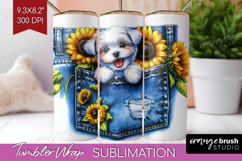 Denim Tumbler Wrap - Dog In Pocket Tumbler PNG Sublimation Product Image 1