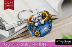 Denim Keychain PNG - Dog In Pocket Keychain Sublimation Product Image 1