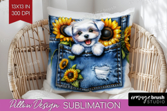 Denim Pillow Sublimation - Dog In Pocket Pillow Cover PNG Product Image 1
