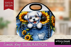 Denim Lunch Bag - Dog In Pocket Lunch Bug PNG Sublimation Product Image 1