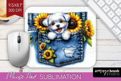 Denim Mouse Pad Sublimation - Dog In Pocket Mousepad PNG Product Image 1