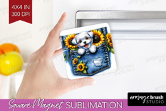 Denim Magnet Sublimation - Dog In Pocket Square Magnet PNG Product Image 1