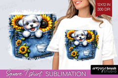 Denim Square Tshirt Background - Dog In Pocket PNG Product Image 1