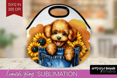 Denim Lunch Bag - Dog In Pocket Lunch Bug PNG Sublimation Product Image 1