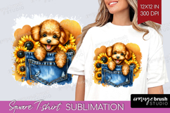 Denim Square Tshirt Background - Dog In Pocket PNG Product Image 1