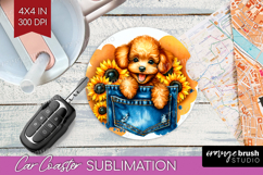 Denim Car Coaster - Dog In Pocket Coaster PNG Sublimation Product Image 1